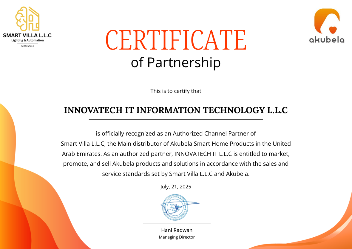 Original Akubela channel partnership certificate issued through Smart Villa LLC