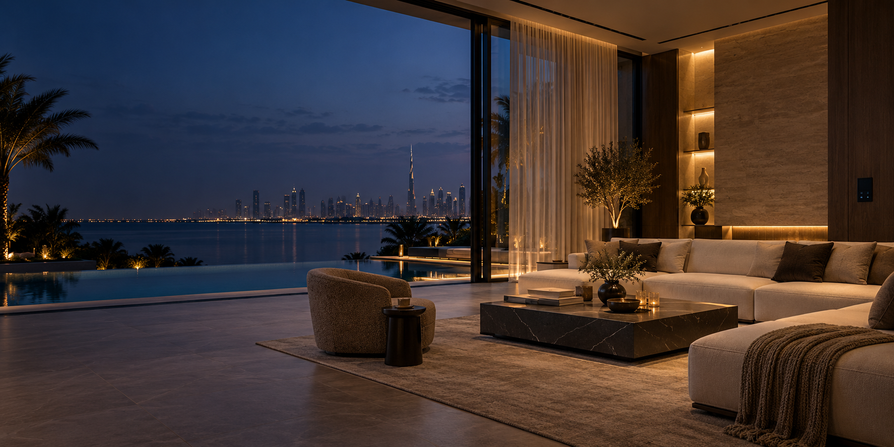 Illustrative smart villa overlooking the Dubai skyline